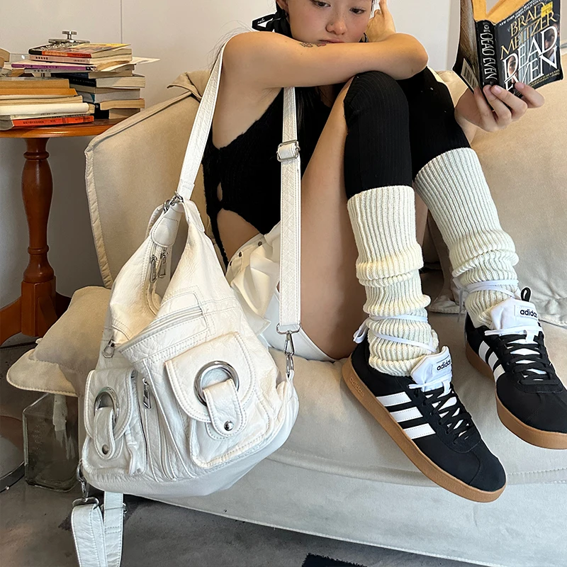 Vintage Cool Girl Dark Punk Metal Shoulder Bag Women Moto Biker Style Quilted Bag Trend Crossbody Satchel Retro Female Handbag