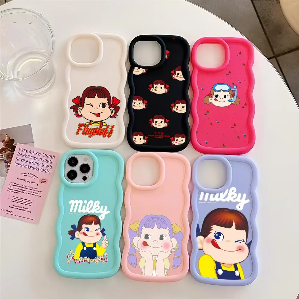 Cartoon Fujiya Peko Milky Girl Phone Case Blue Cute Girls New Wave Corners Macaron For IPhone 16 15 14 13 12 11 X Vivo Samsung