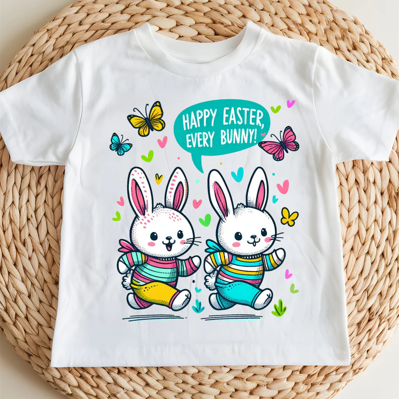 

Happy Easter Rabbit Egg Print 100% Cotton Cloths Children’s Base Girl Comfortable T-shirt Outdoor O-neck Short Sleeve T-shirt