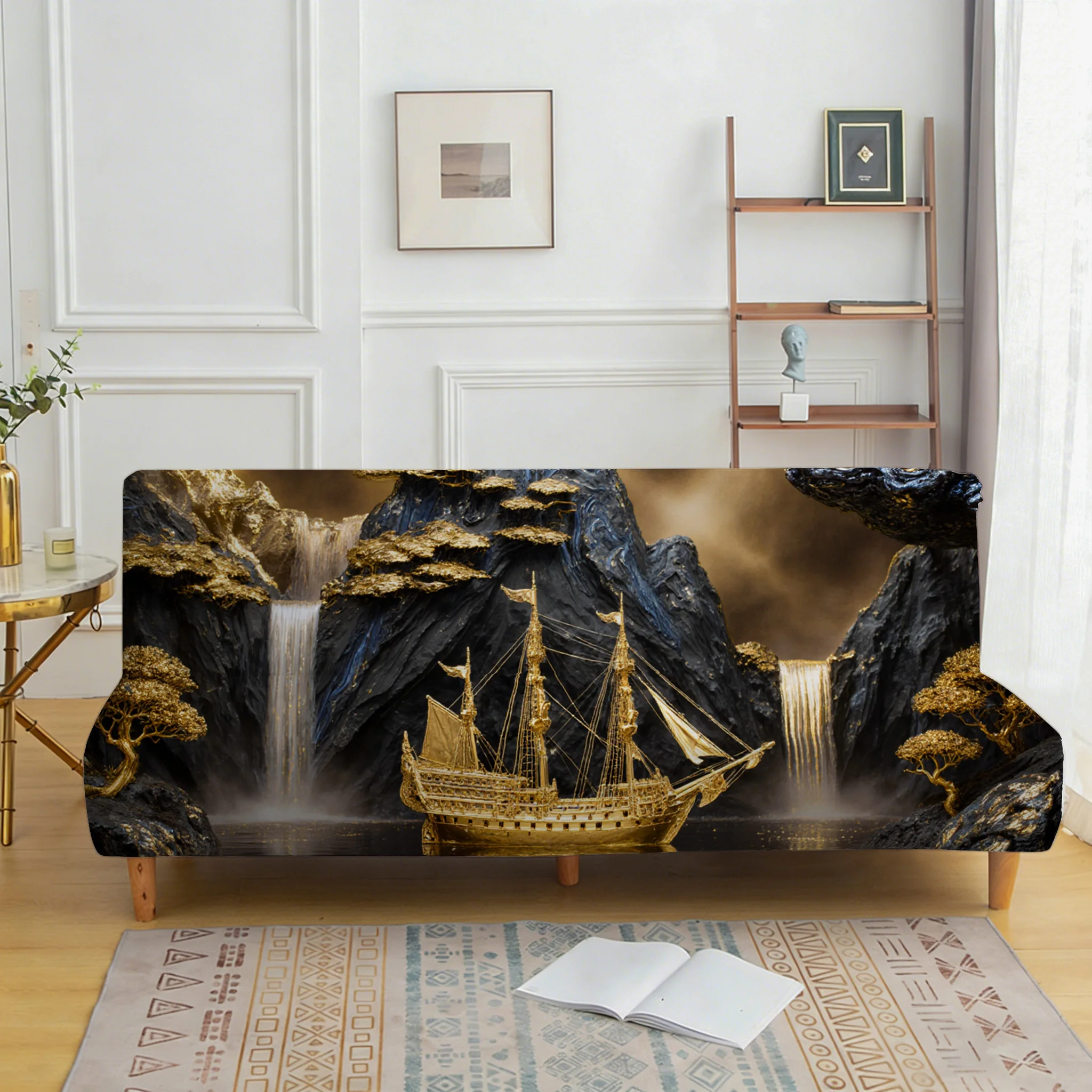 Sailing water makes money elastic sofa bed cover, living room sofa bed cover, dustproof washable sofa bed cover