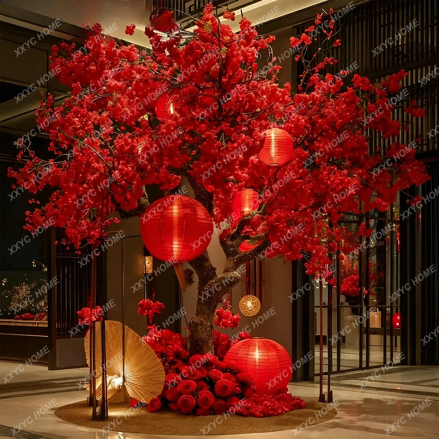 Large fake tree New Year's decorative ornament shopping mall simulation peach blossom tree prayer red envelope wishing