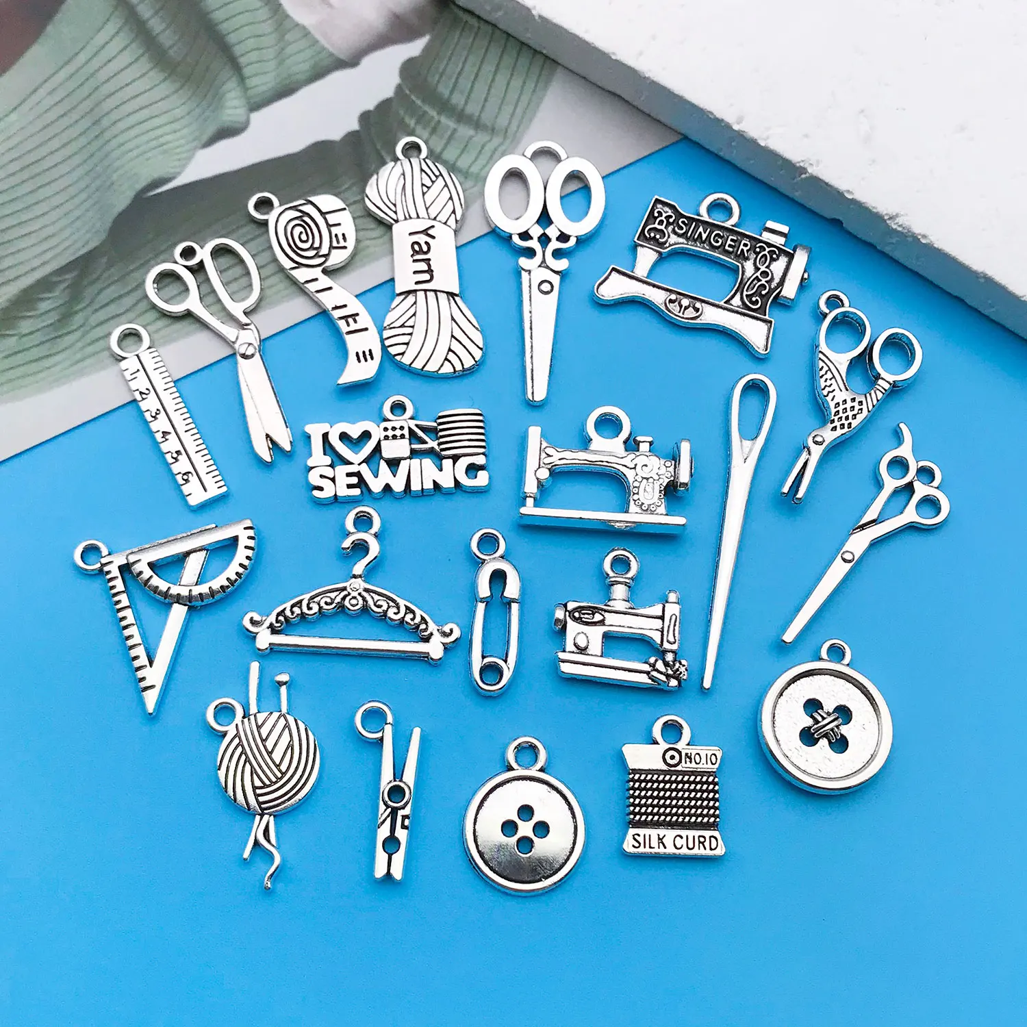 Mix 20pcs/Silver Sewing Machine Series Fashion Jewelry Making DIY Craft Halloween Thanksgiving Fashion Accessories