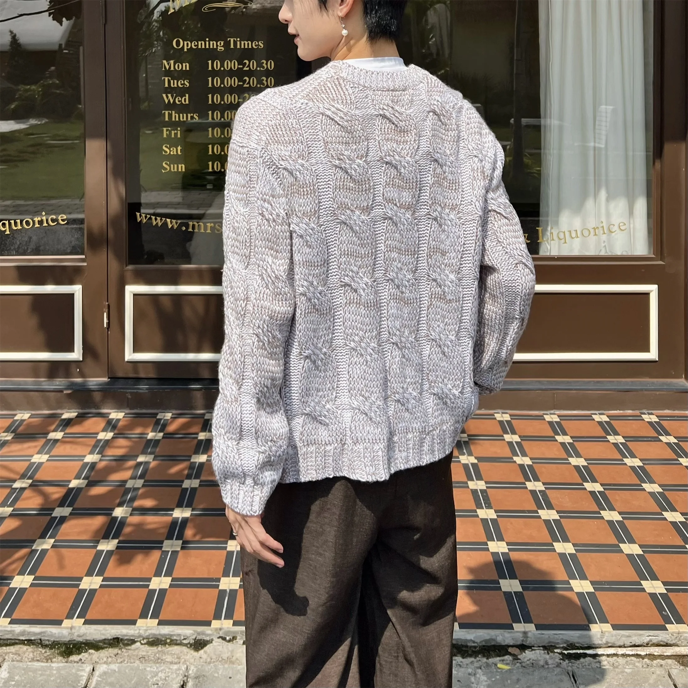 New Hot Sale Spring and Autumn French Retro Style Simple Design Gray Sweater Men's Casual Soft Blue Knitted Cardigan