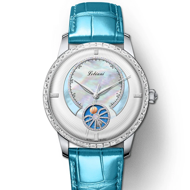 Switzerland Luxury Brand LOBINNI High-class Automatic Mechanical Women's Watches Sapphire Waterproof Diamond Moon Phase L2067