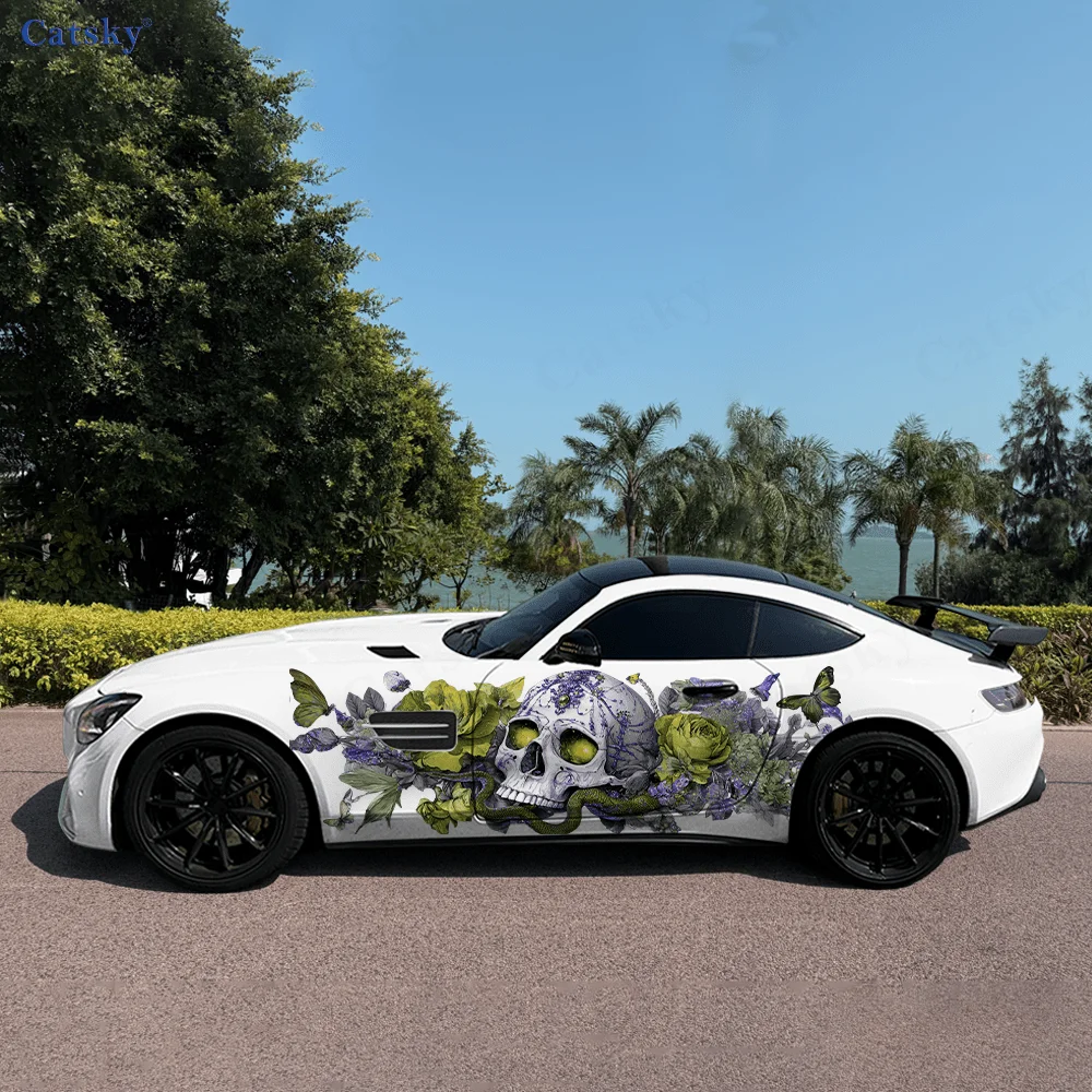 Colorful Skull Snake Flower Car Vinyl Wraps Decal Self-adhesive PVC Sticker Suitable for Trucks SUV Decor Auto Accessories Gift