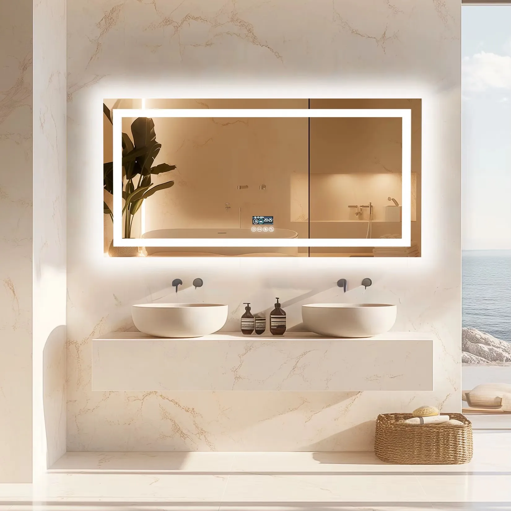 Hot Sale Modern Stylish LED Rectangle Bathroom Mirror TV Smart Mirror With Multi-Function Wifi Touch Switch Decorative