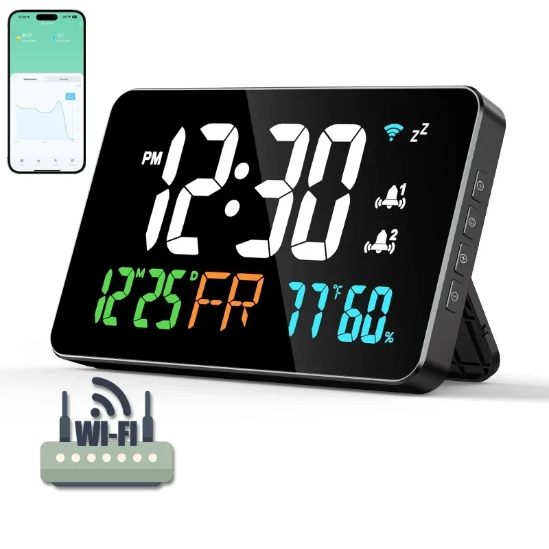 WIFI LED Clock Smart Electronic Digital Temperature And Humidity Atomic Mirror Alarm Clock With Display Desktop Ornament