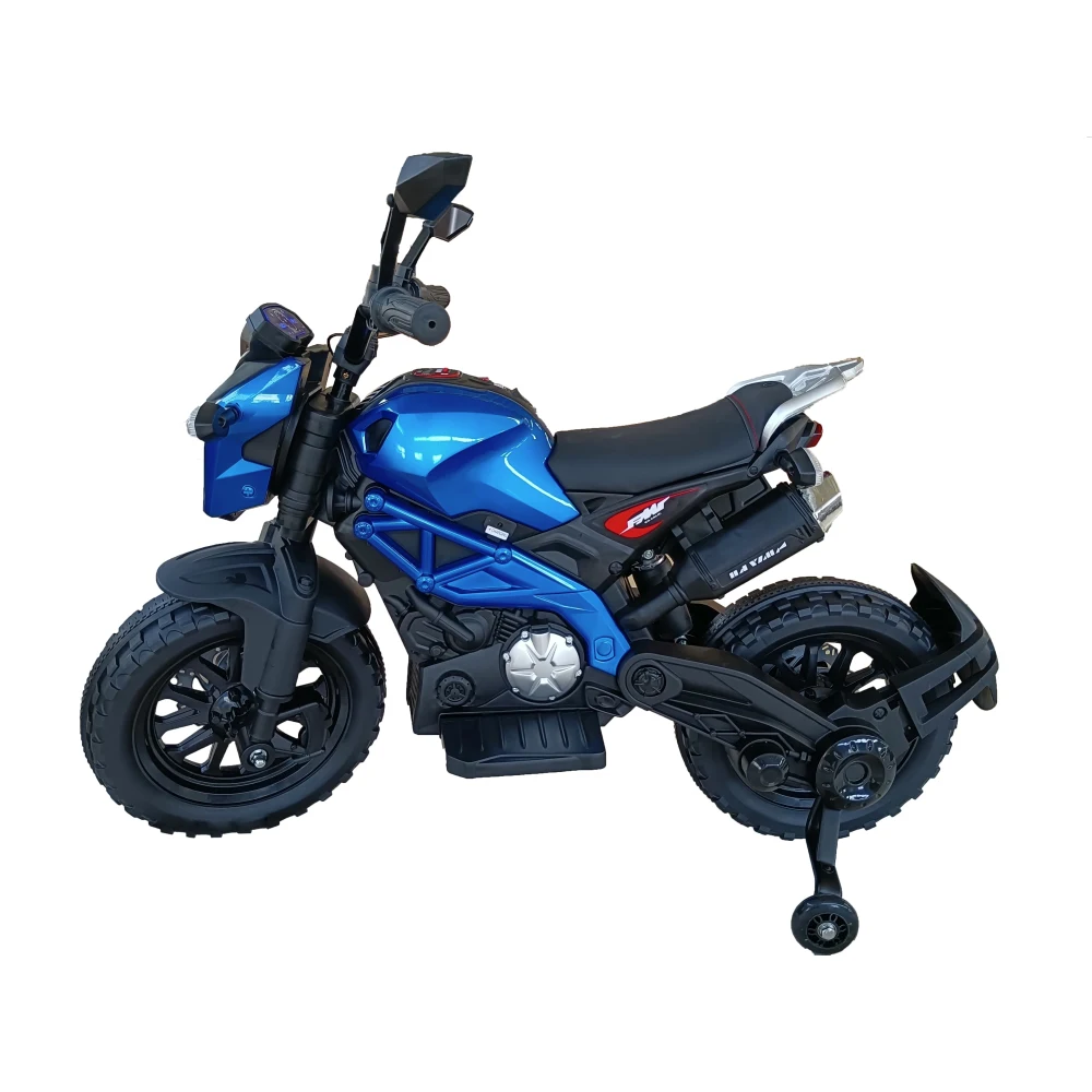 Moto électrique pour enfants, vélo électrique D343 de 12V avec roues d'entraînement, frein à pied de course manuelle