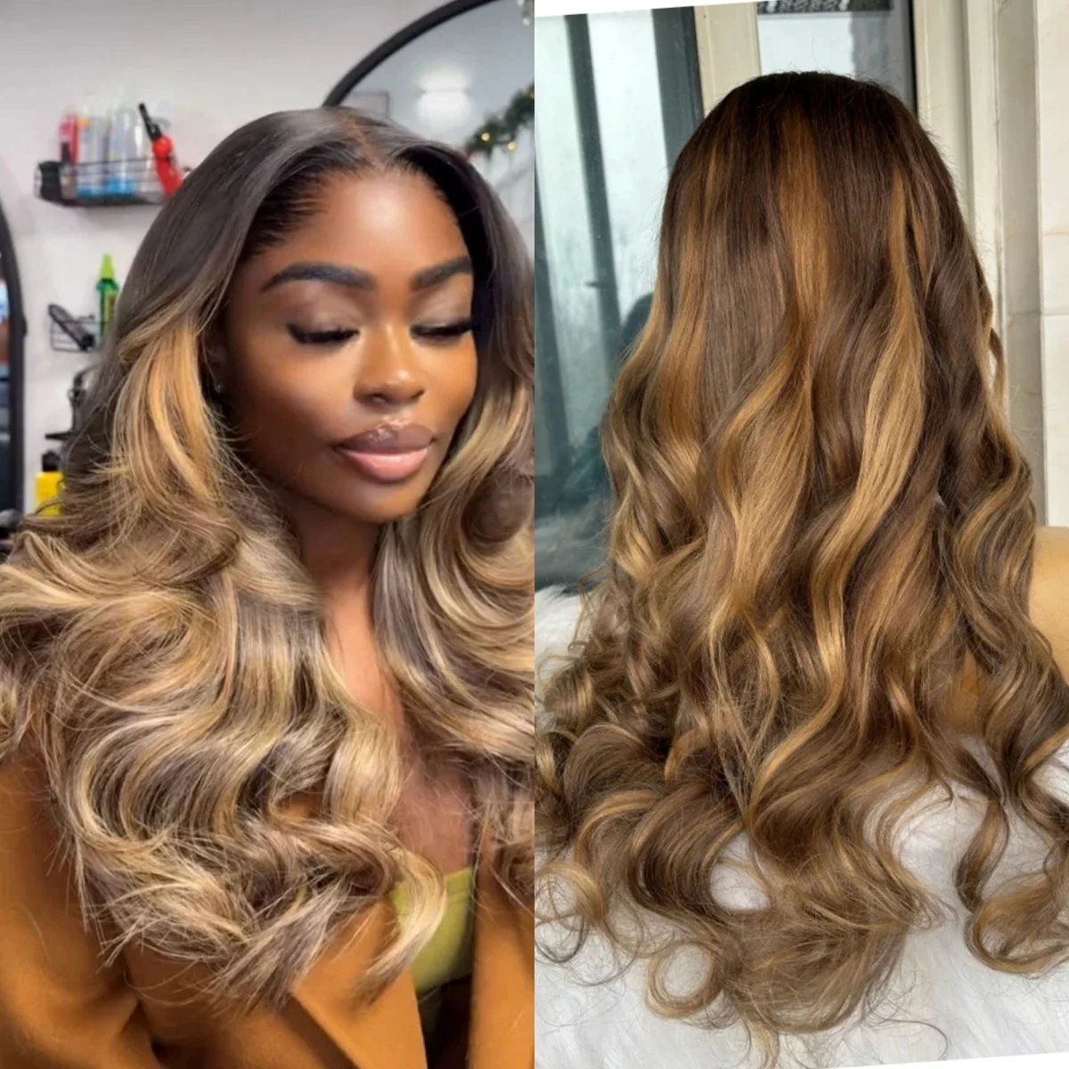 highlight-honey-brown-glueless-wigs-frontal-13x4-lace-synthetic-wigs-prelucked-hair-balayage-loose-wave-new-style-wig-for-women