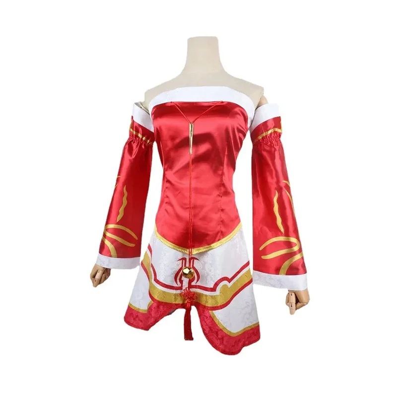 Game LOL Ahri Nine Tailed Fox Role Playing Costume Wig Anime Sexy Woman Red Dress Christmas Carnival Party Kimono Uniform Set