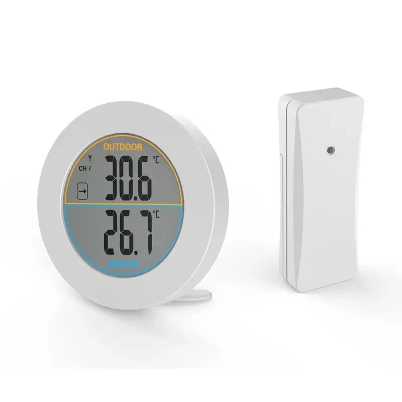 Wireless Round LCD Home Thermometer - Indoor/Outdoor Digital Temp Monitor (-30~60℃, C/F) for Wall/Table, with Trend Record