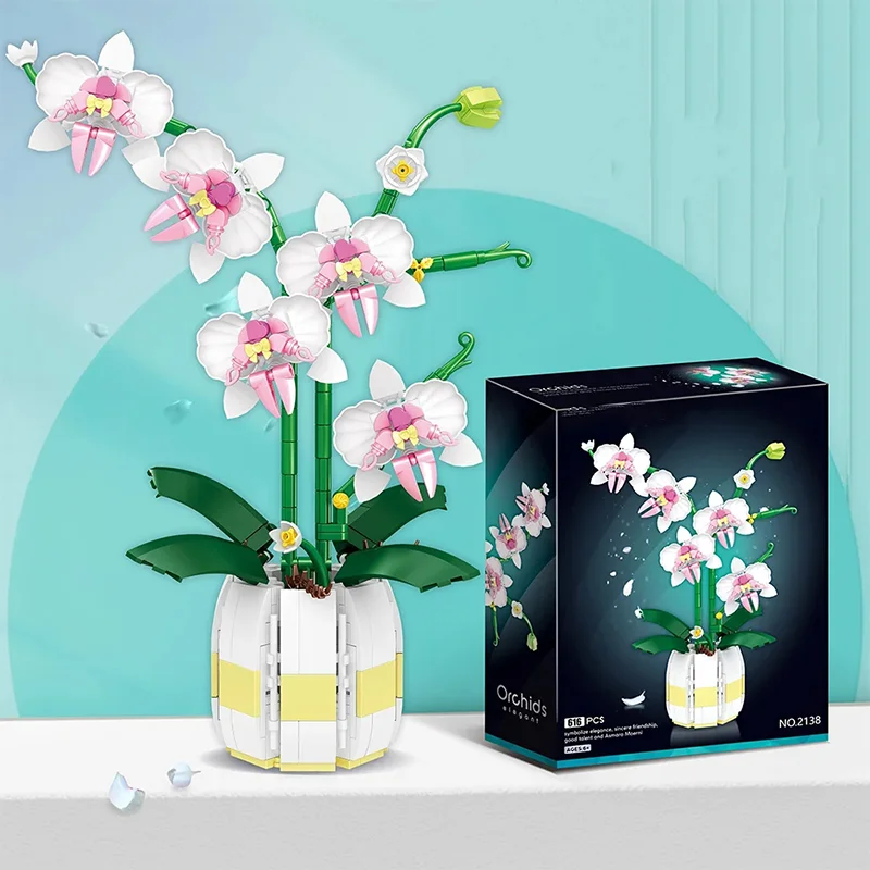 Orchidee Bloemen Boeket Bloem Bouwstenen Set Blok Bonsai Plant Model Bakstenen Romantisch DIY Valentijnsdag Speelgoed Voor Kinderen Cadeau