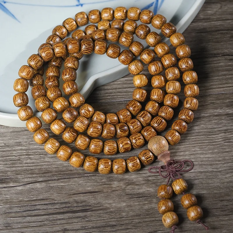 White Qinan Agarwood Old-Style Beads 108-String Bracelet, Buddhist Prayer Beads, Unisex Wooden Bead Set for Meditation and Play