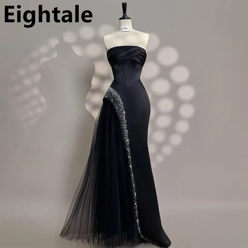 

Eightale A Line Green Satin Evening Dress For Wedding Party 2025 Long Sleeve Square Neck Prom Dress Arabic Party Gown Customized