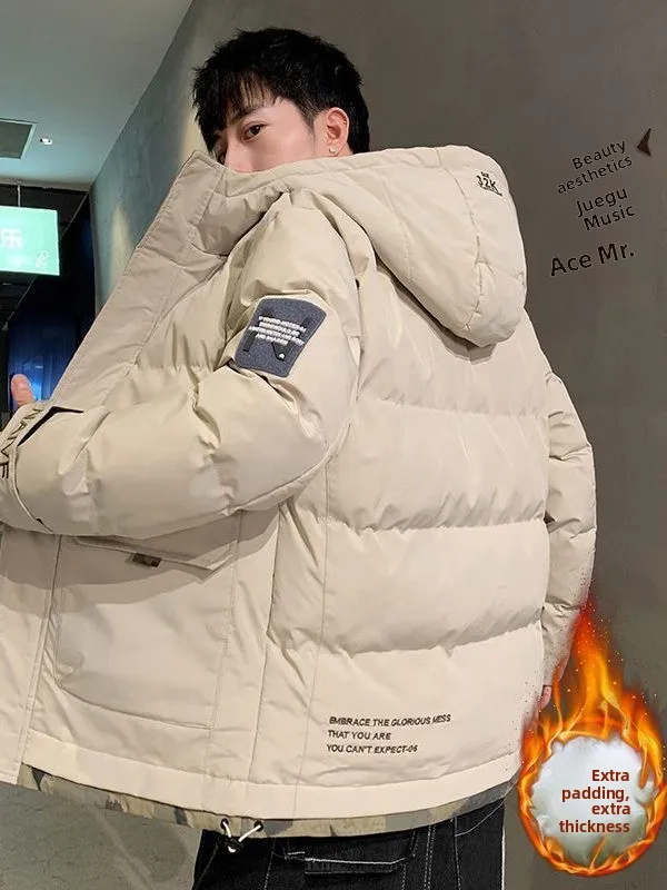 

Men's Winter Thickened Fleece Lined down Cotton Jacket Warm Hooded Coat Fashionable Workwear Anti-Cold Standard Fit Polyester...