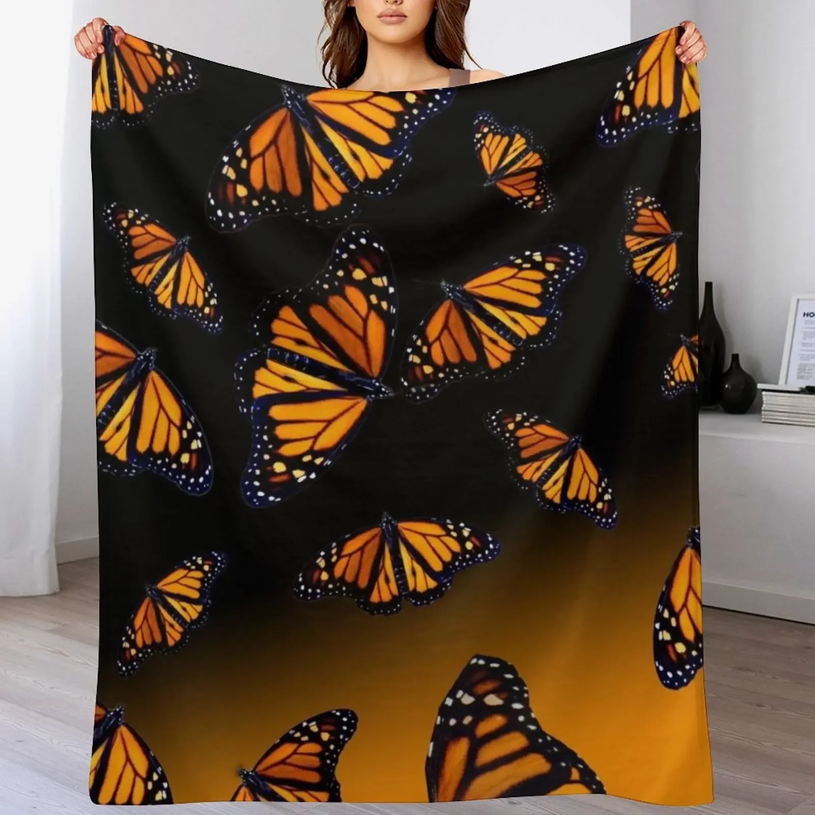 orange monarch butterflys Throw Blanket Hairy Polar Bed covers Heavy Blankets