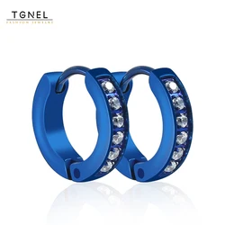 Blue Earrings Stainless Steel for Men Women Hoop Earrings Cubic Zirconia Small Punk Fashion Style Jewelry Vintage Accessories