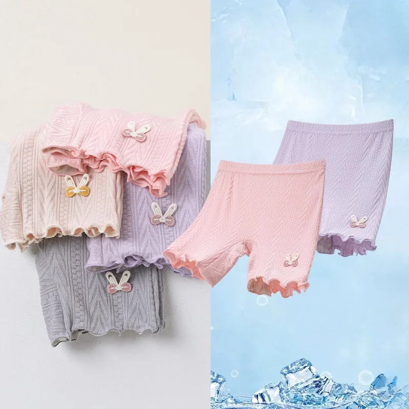 Summer Girls Safety Shorts Kids Bunny Embroidery Anti Chafing Undeshorts Ruffle Hem 3-8Y Children Leggings Innerwear
