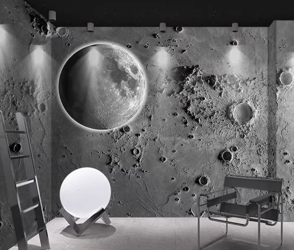 Customized wallpaper ceiling living room starry sky restaurant hotel wallpaper technological sense moon mural