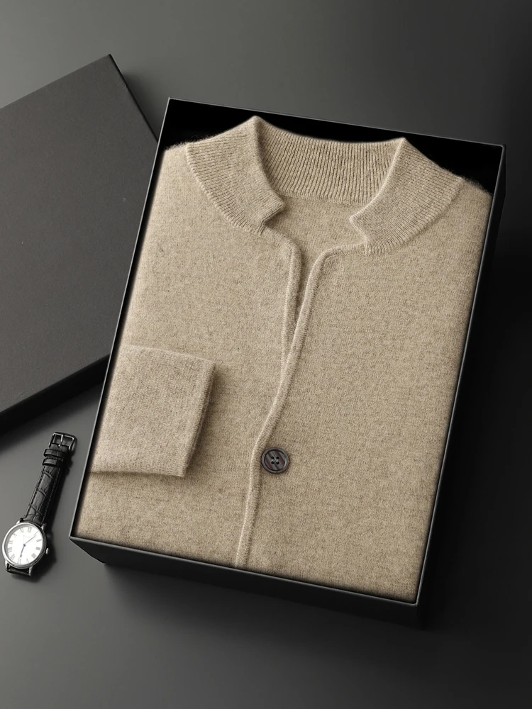 

Autumn Winter Men's Thick Basics Cardigan 100% Cashmere Sweater Chinese Style High Quality Knitwear Smart Casual Retro Clothing