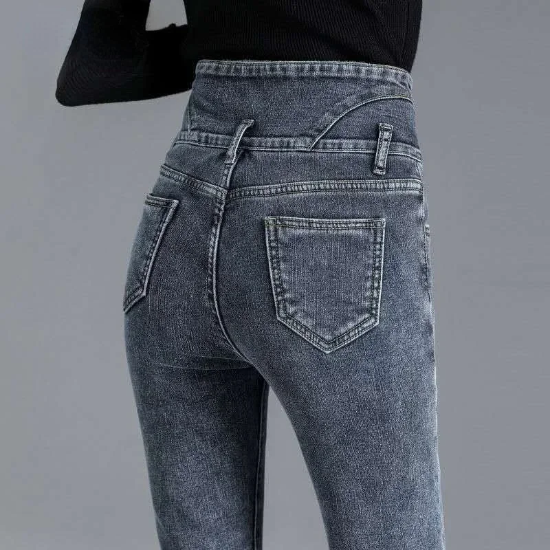 Damskie dżinsy z wysokim stanem spodnie jeansowe ołówkowe Stretch streetwear spodnie damskie spodnie jeansowe dla kobiet dżinsy dla dziewczynek