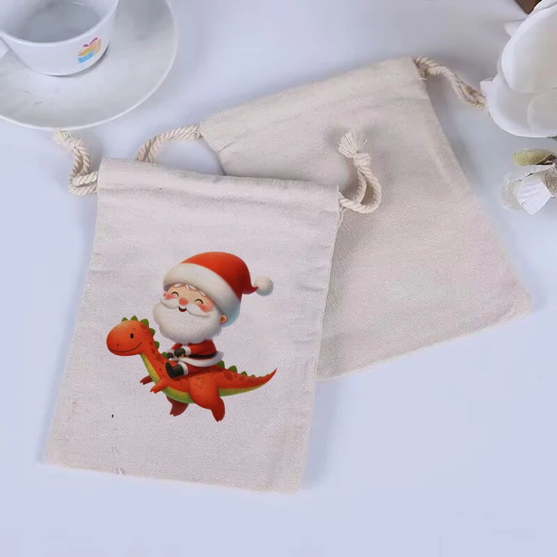 

Christmas Ski Santa Drawstring Christmas Gift Wedding Candy Packaging Cotton Small Items Bundle Pocket Convenient 10pcs