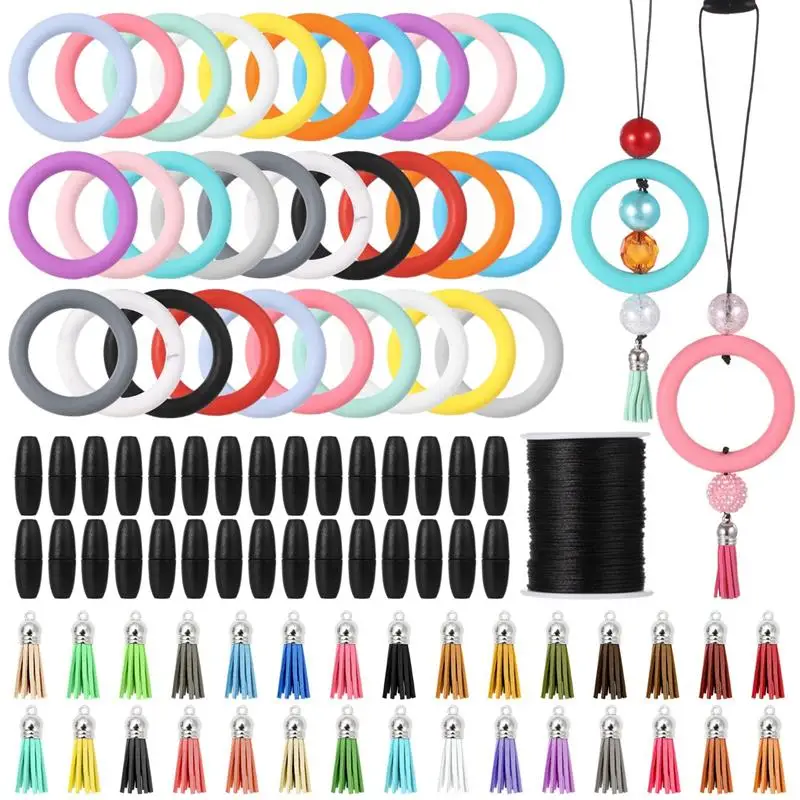 

30 Sets Silicone Beadable Rings Beadable Ring Making Kit Round Silicone Bead Loops For Crafting Keychains Necklaces DIY Gifts