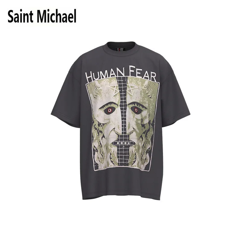 

Saint Michael high-quality parody cartoon character print men's and women's round neck casual loose short sleeved T-shirt summer