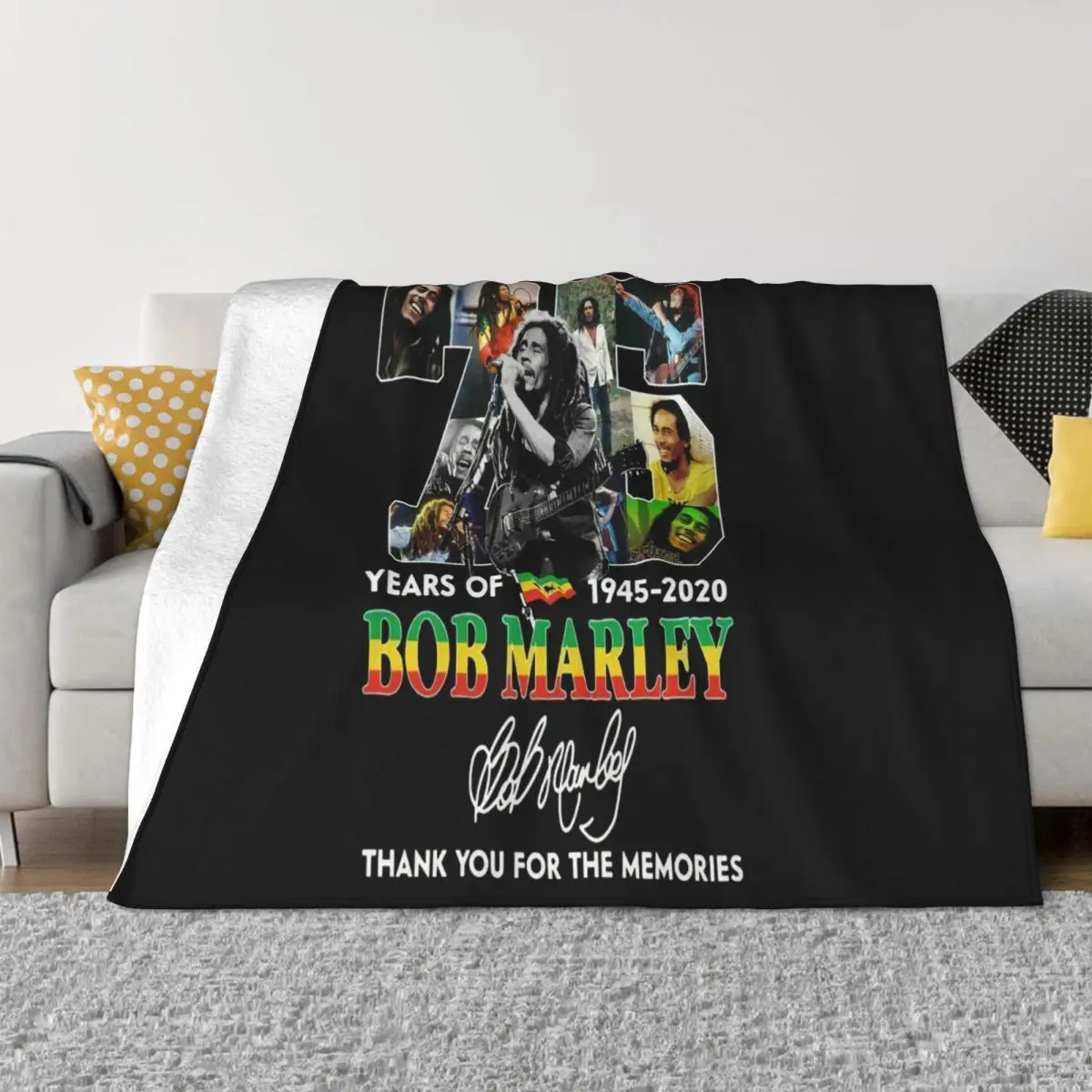 75 Year Of 1945 2020 Bob Marley Singed Thank For Fan Music Gifts S 5Xl Trend Brand Best Selling 2021 Throw Blanket