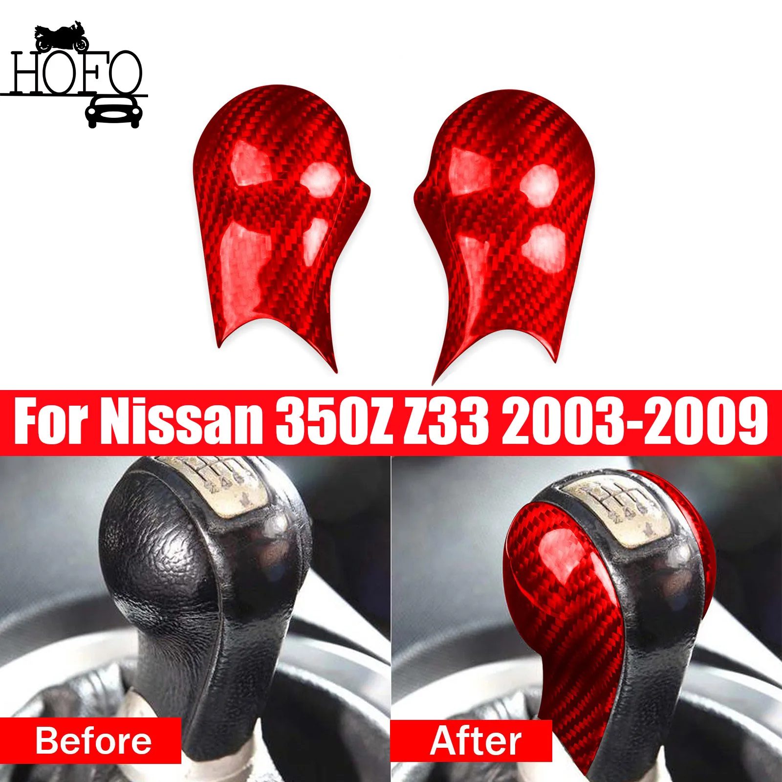 

2x Carbon Fiber Manual Gear Shift Knob Cover Trim For Nissan 350Z Z33 2003-2009