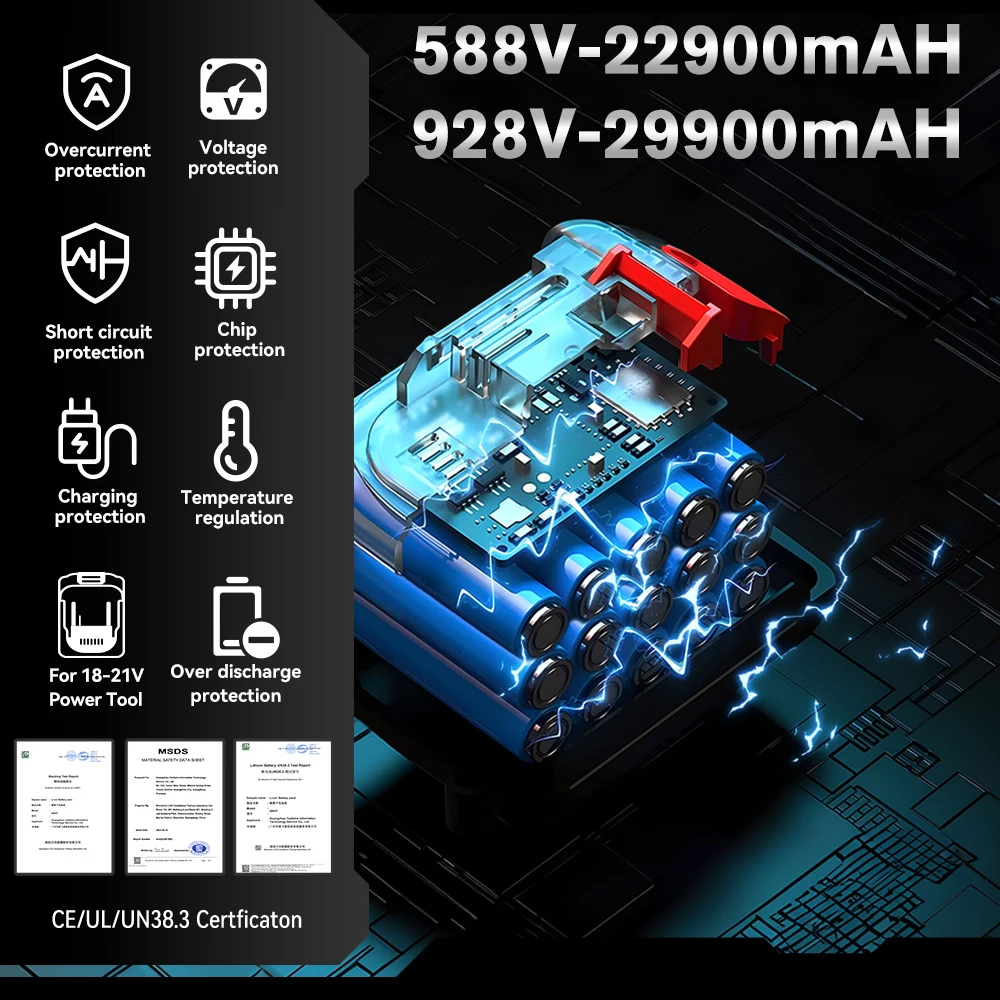 ONEVAN 928VF 29900mAh Lithium-Akku 588VF 22900mAh Kapazitätsanzeige Wiederaufladbares Elektrowerkzeug für Makita 18V 21V Akku-Pin – Detail 9