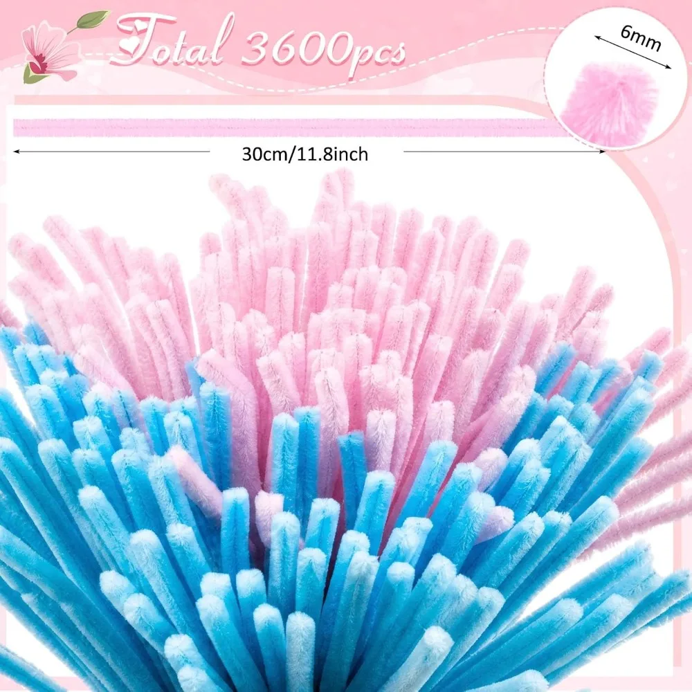 3600 Pcs 12 Inch Craft Pipe Cleaners Fluffy Chenille Stems Bulk with 50 Flower Stems, 4 Tape, 350 Stamens for DIY Art Projects, Gift Wrapping, Party Decorations view 5