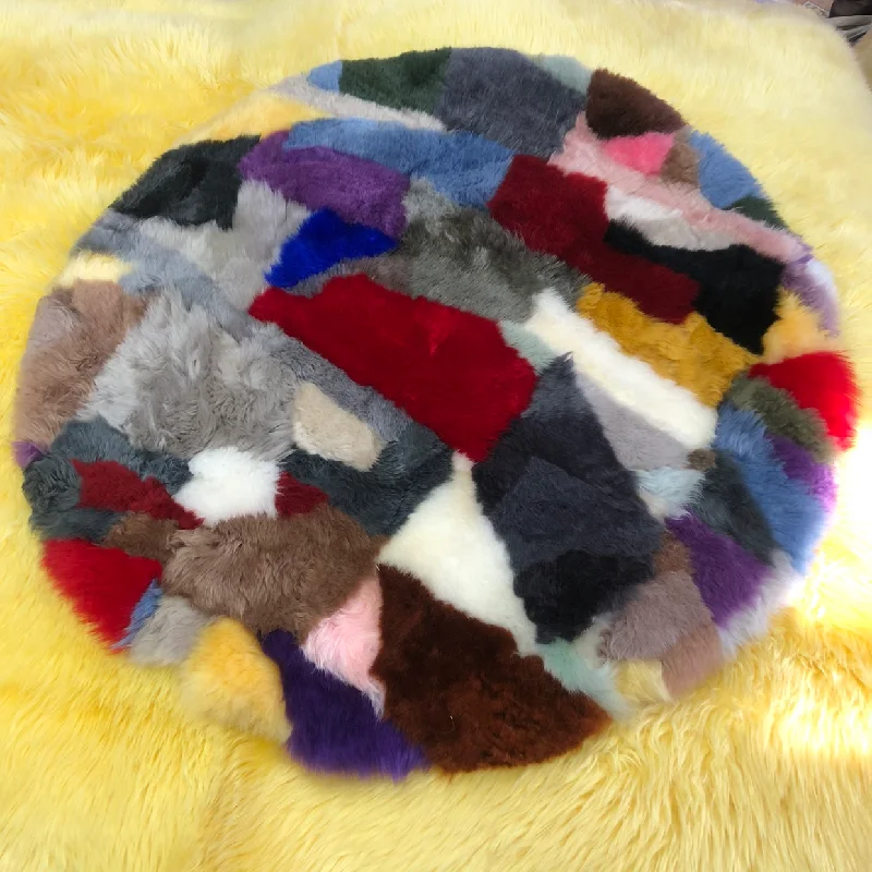 Unique Goatskin wool long hair colorful living room carpet mat 1m round Multi-coloured patchwork LGBT Dog Blanket Cat Litter