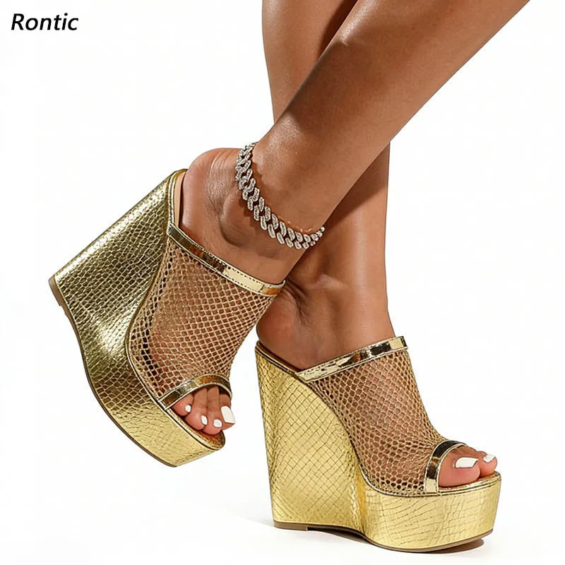 

Rontic Women's Handmade Gold Platform Heels - Artisanal Craftsmanship for Bold, Glamorous Party Looks Shoes US Plus Size 5-20