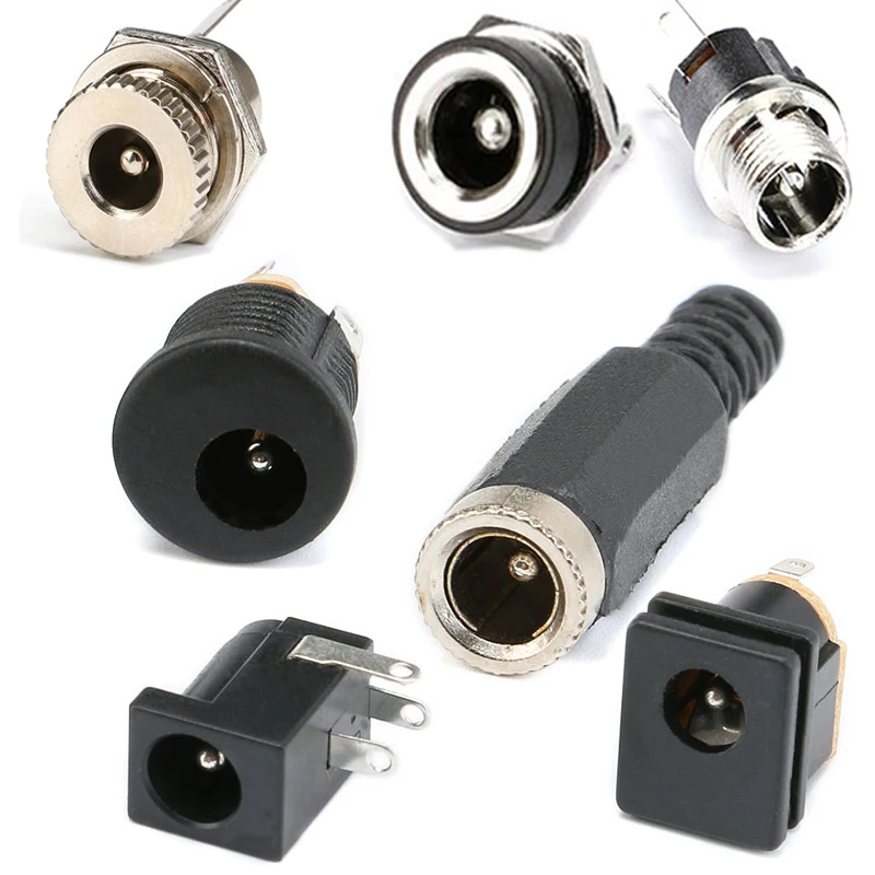 10Pcs DC 5.5x2.1mm 3.5x1.3mm 2.1 2.5 Connectors DC Power Plug Male Female Jack Socket Nut Panel Mount DC Power Adapter Connector