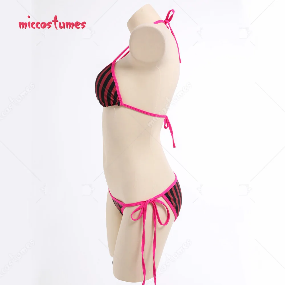 Women Two Piece Black Red Striped Swimsuit Lace Up Bikini Set Bathing Suit for Beach Pool