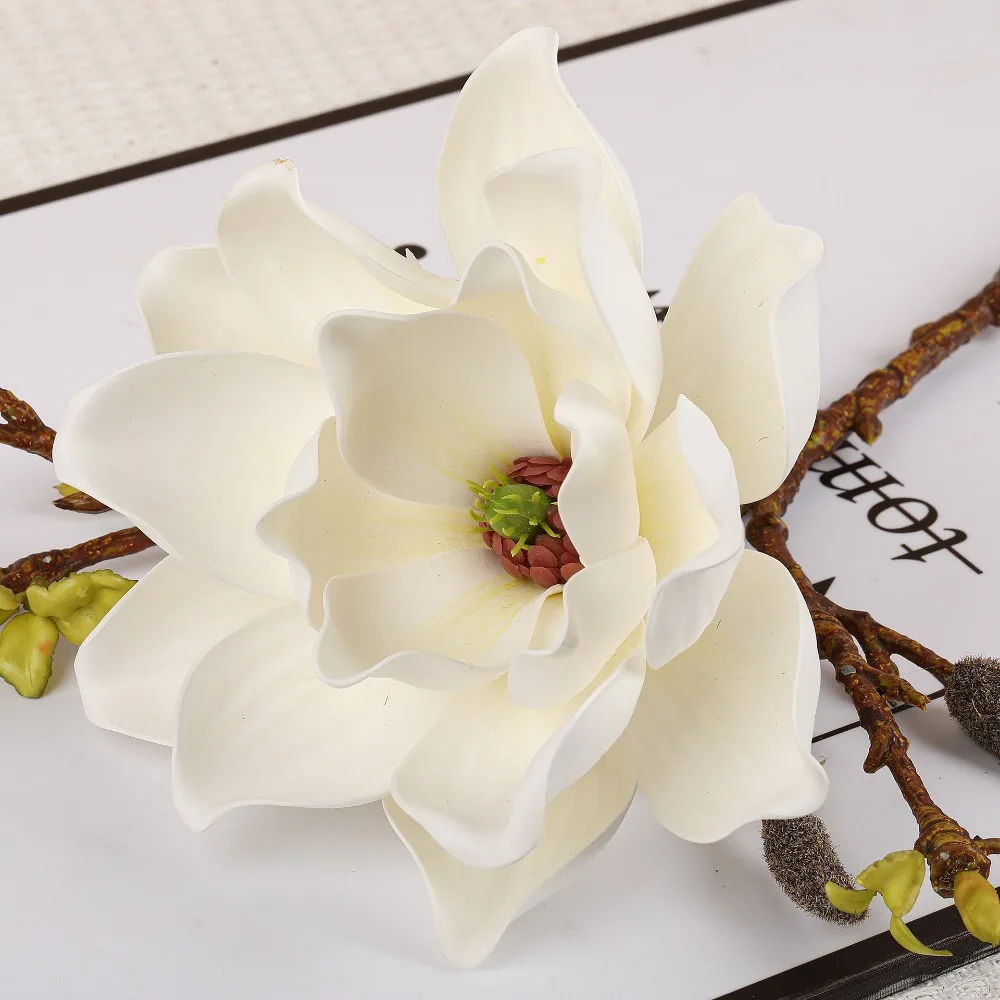 

EVA Artificial Magnolia Branch Floral Art Handmade Simulation Big Magnolia Real Touch Fake Flower Living Room Desktop