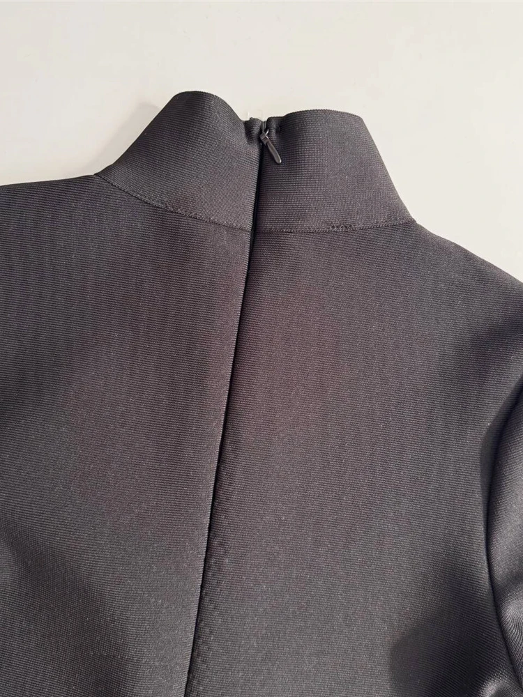 Sexy manga longa diamantes frisado bandage vestido feminino preto o pescoço strass bodycon vestidos de festa à noite vestidos de cocktail