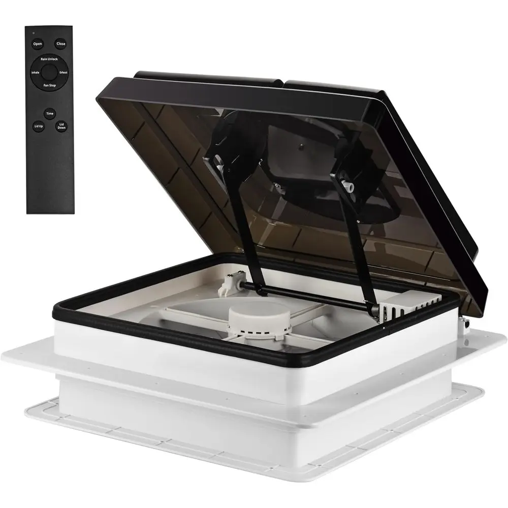 Electric RV Vent Fan with Remote, Reversible RV Exhaust Fan for Motorhomes, 4-Speed Trailer Roof Vents with Rain Sensor for Bath