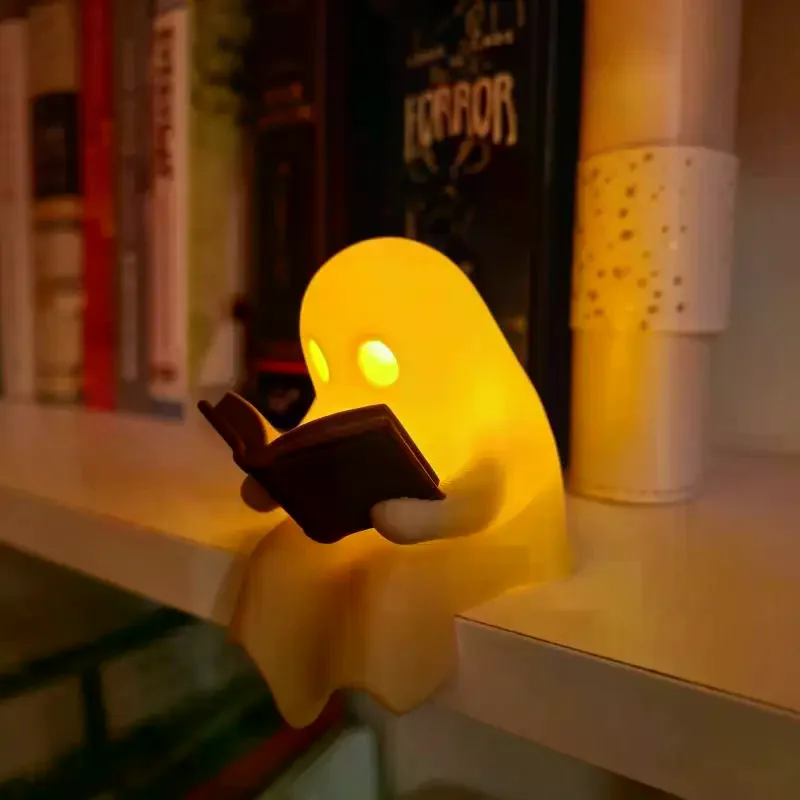 Halloween Ghost Reading Book Lamp Touch Control Dimmable Light Desktop Ornament for Home Party Table Decor Gift