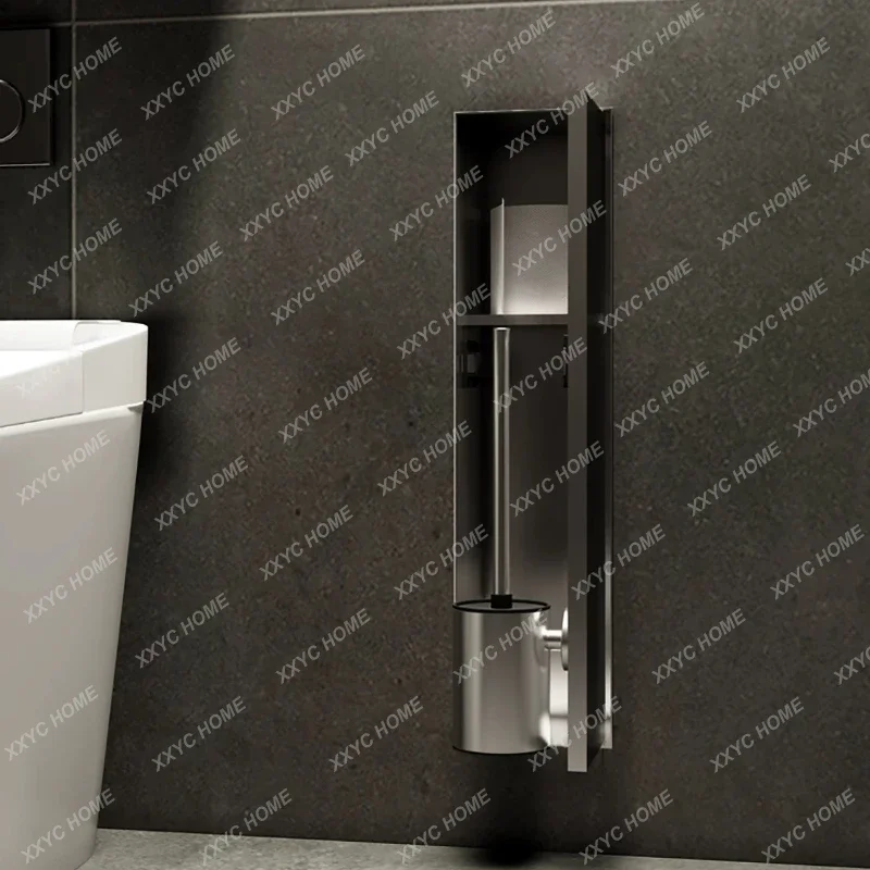 TT Embedded Toilet Brush Shelf Stainless Steel Premium Sense Paper Towel Storage Wall Locker