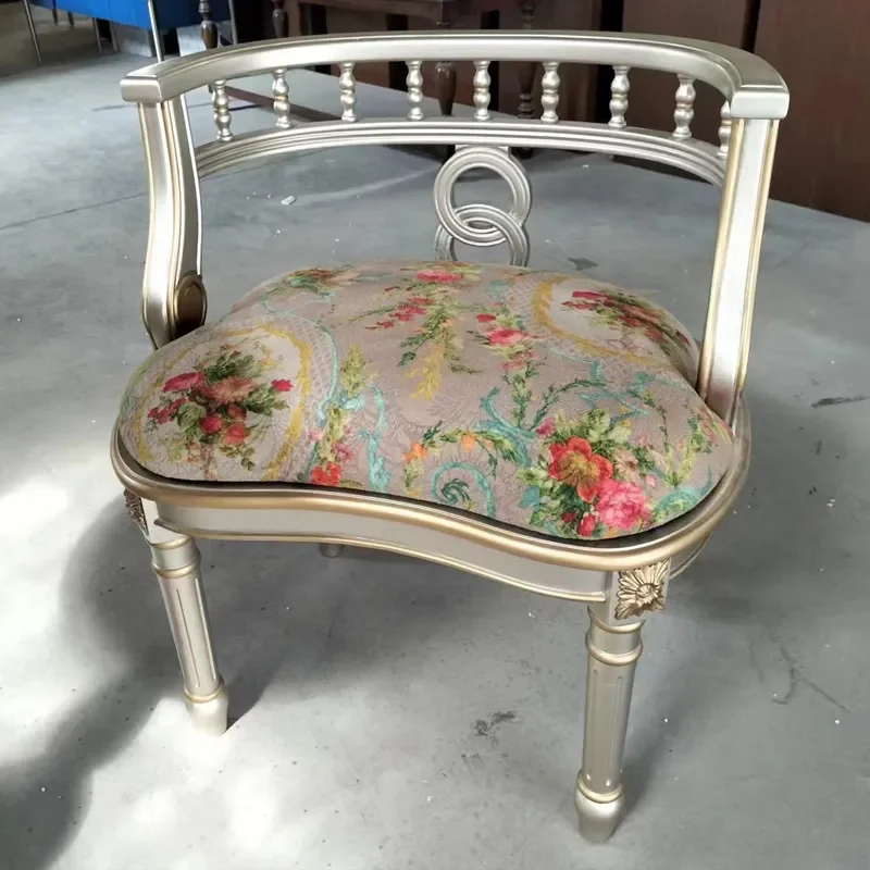 Champagne Silver Solid Wood Sofa Chair Fabric Casual Dining Chair Living Room Balcony One Table Two Chairs Painted Furniture