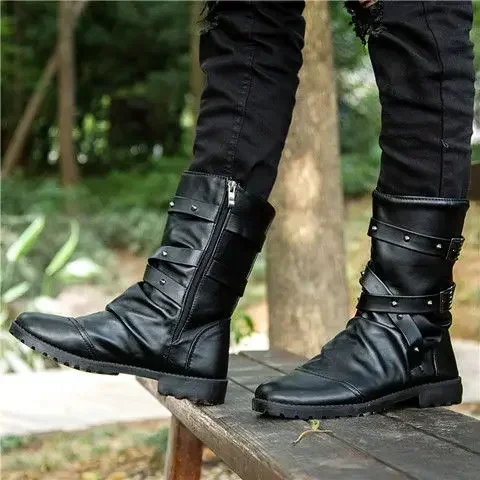 Black High Cut Man Shoes Leather Waterproof Casual Vintage Boots for Men Offer Hot Selling Size 45 Cheap Low Price Classic Sale