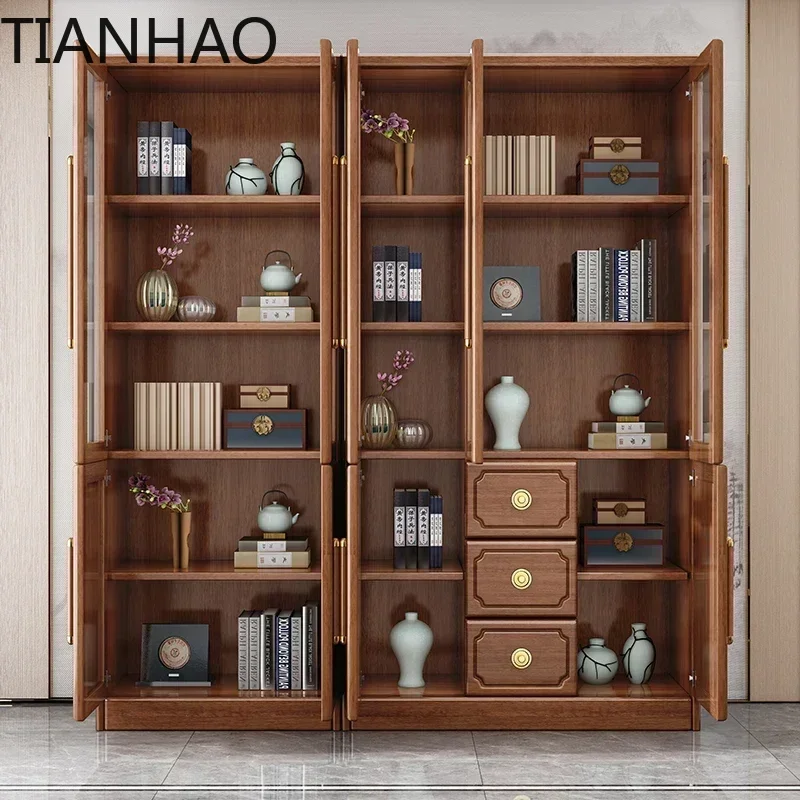 Solid Wood Corner Bookshelf Study Unit Integrated Wall Mounted Shelf Modern Minimalist Home Storage Cabinet
