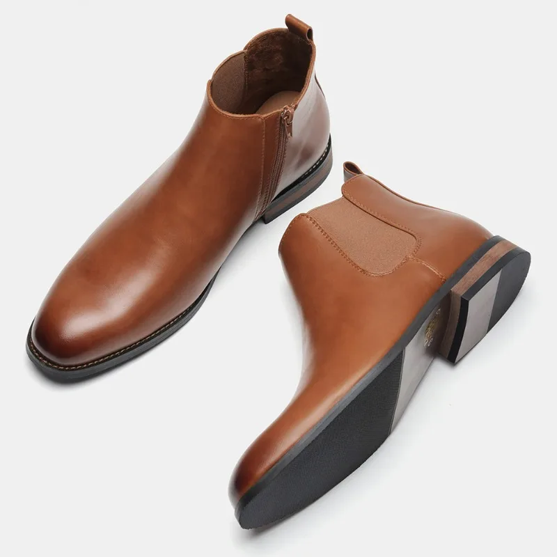 Men's Chelsea Boots Leather Ankle Boots Fashion Comfortable Business Men Shoes Zipper Casual Shoes Outdoor Plus Size Men's Boots