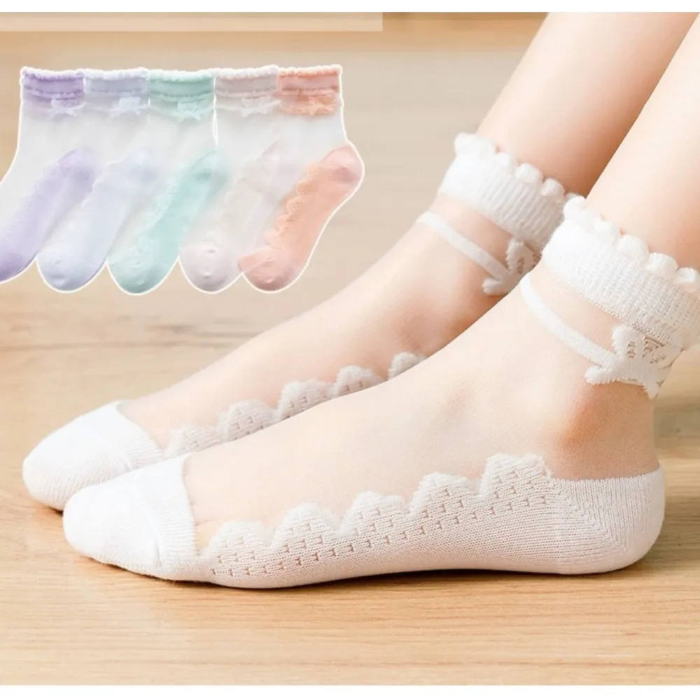 Summer thin ice silk girl sock infaltil menina crystal sokken for girls short socks baby girls glass silk princess mid-calf sock