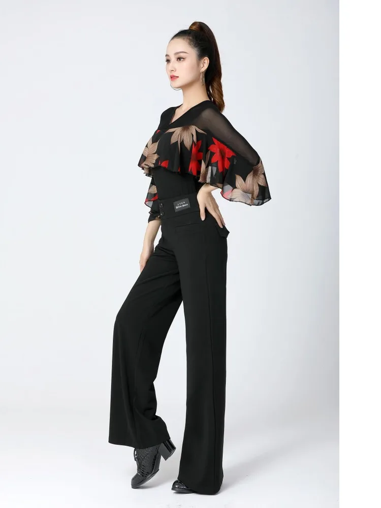 댄스 의류 Gitba 스퀘어 댄스 모던 댄스 탑 v 넥 여성 패치 워크 중간 소매 모양 성인 라틴 댄스 드레스