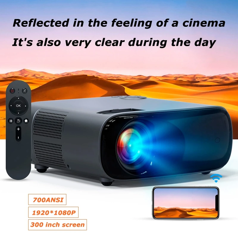 A70 Full HD 4K Projector 700ANSI Android 9.0 Trapezoidal Autofocus Home Theater Projector, Suitable for Office Meeting Video