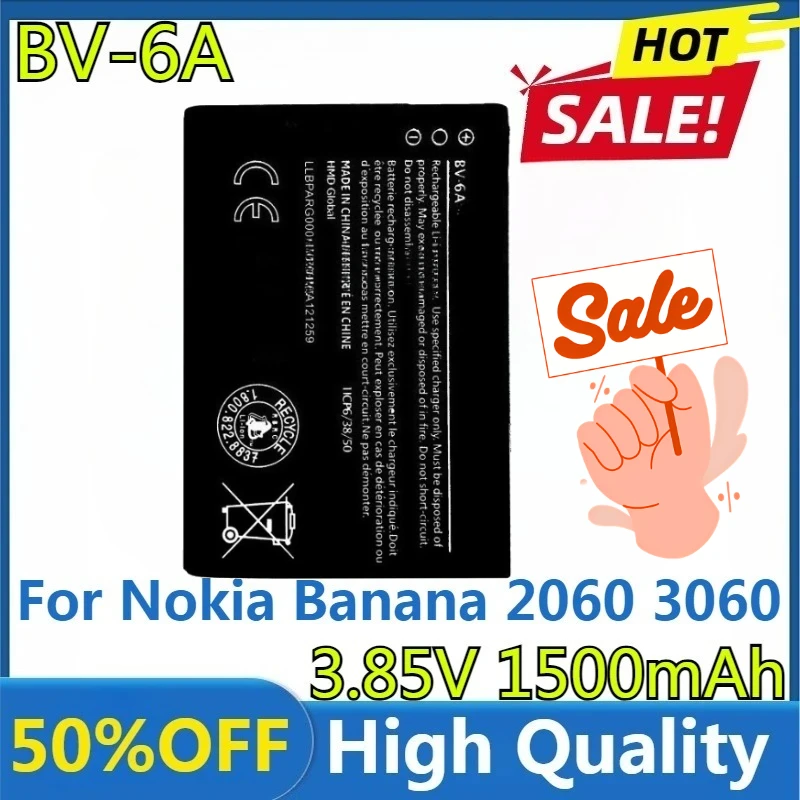 

Новый сменный аккумулятор BV-6A высокого качества 1500 мАч BV-6A для Nokia Banana 2060 3060 5250 C5-03 8110 4G