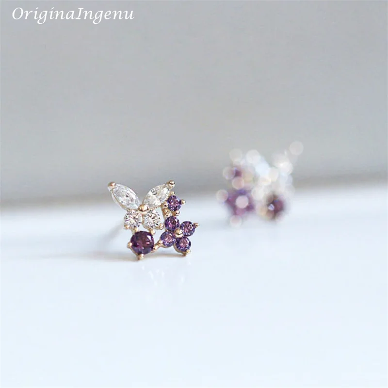 Solid 9K Gold Butterfly Earrings Dainty Amethyst Earrings Yellow Gold Boho Women Jewelry 9K Gold Tarnish Resistant Fine Jewelry